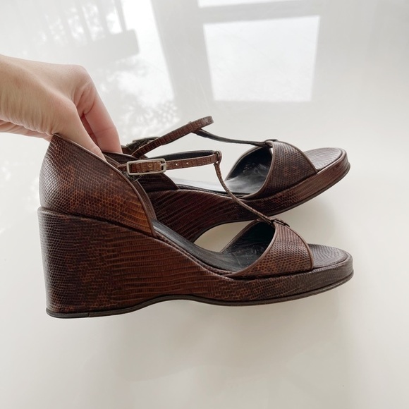 Stunning Vintage Leather Coach Wedge Sandals - 6.5 - Picture 1 of 6